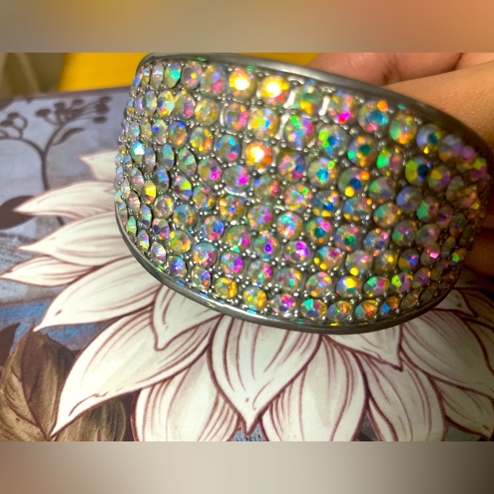 Iridescent Rhinestone Cuff Bracelet - Picture 4 of 4